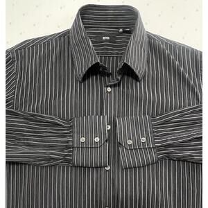 HUGO BOSS Dress Shirt Mens 17 36/37 Black Striped Long‎ Sleeve Button Up EUC